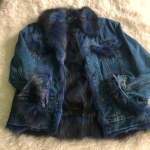 Small Jean jacket with black and blue fur lined